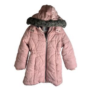 Calvin Klein Aerial Longline Hooded Jacket Girls Size 4T Silver Pink